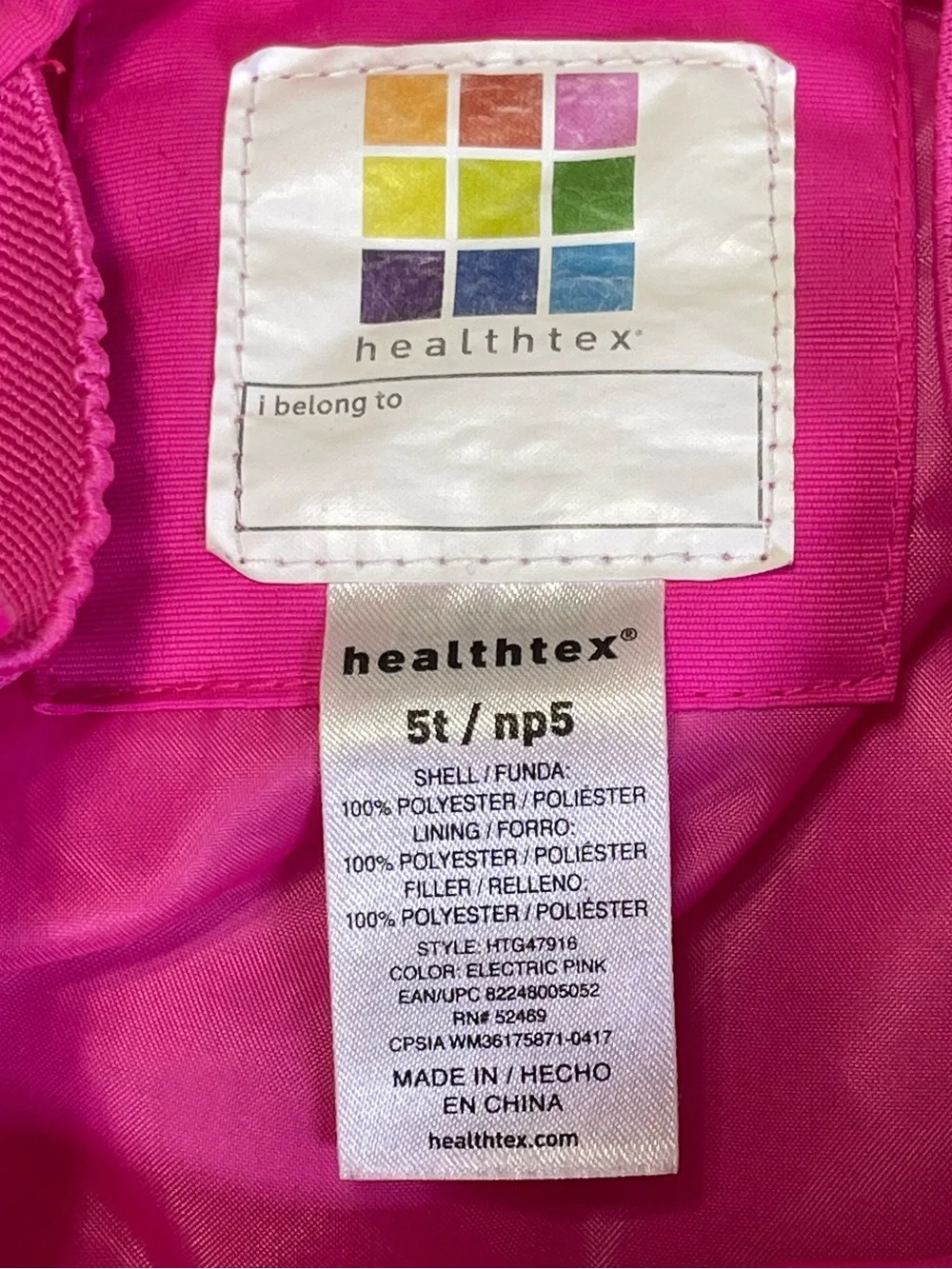 Healthtex Toddler Girls 5T Electric Pink Insulated Winter Snow Bib Overalls